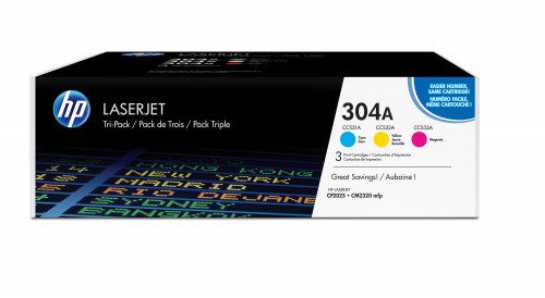 [CF372AM] HP 304A 3-pack Cyan/Magenta/Yellow Original LaserJet Toner Cartridges